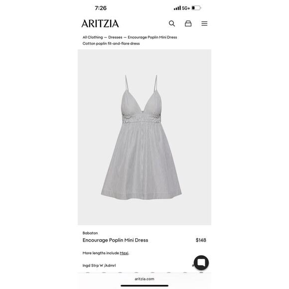 Aritizia Encourage Poplin Mini Dress small NWT - Picture 1 of 7